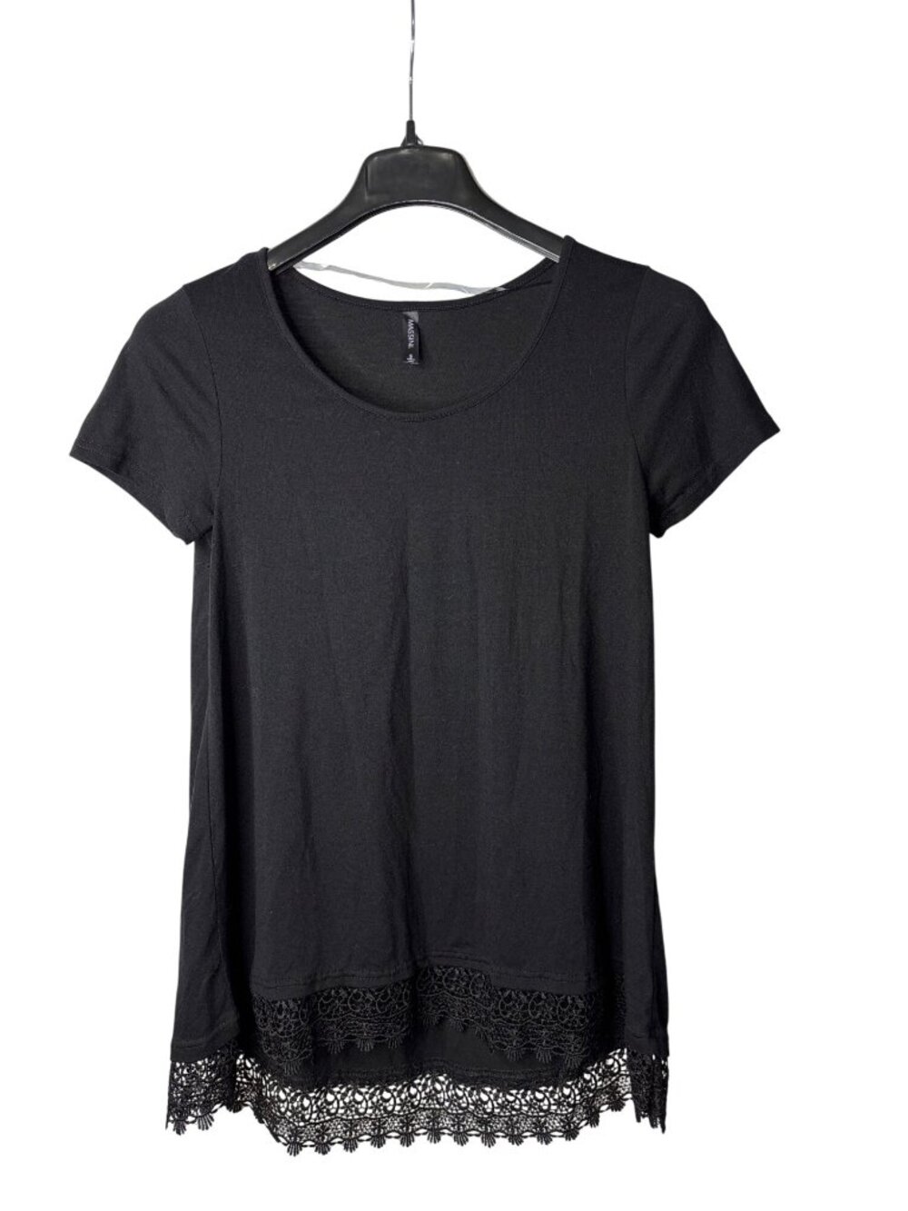 Massini High Low Tunic Top Blouse Size S Black Lace Hem